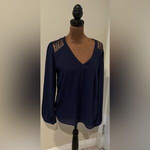 Chic Navy Women's Blouse with Cut-Out Details
